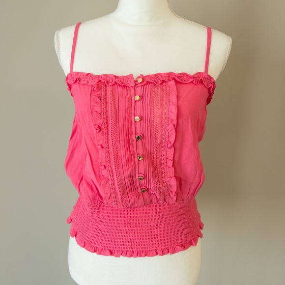 NWT BEBE Pink Smocked Cami Lace - Picture 1 of 3
